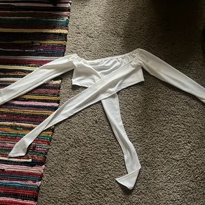 Long sleeve tie in front cropped shirt